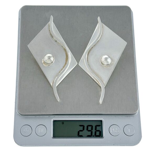 Midcentury Beshara Youkakim Karmy Sterling Silver 925 Abstract Clip On Earrings - Picture 4 of 6